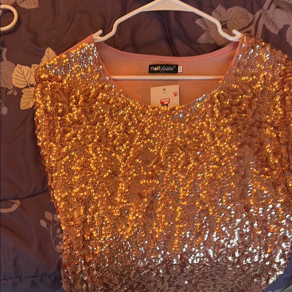 PrettyGuide Women's Sparkling Gold Sequin Blouse